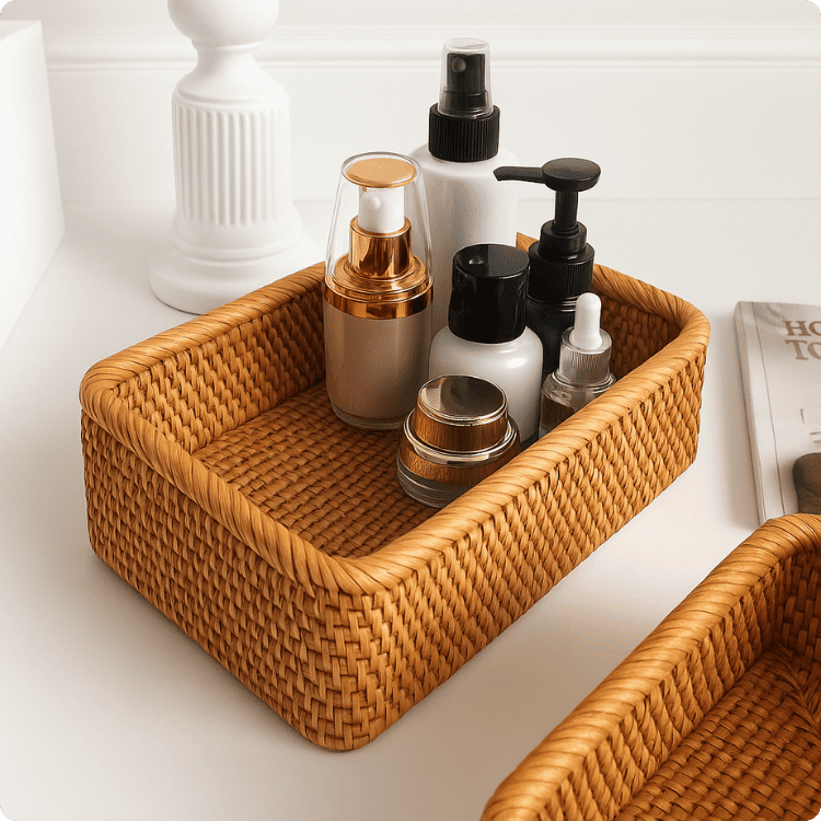 Cesto de Palha Rattan Feito a Mão