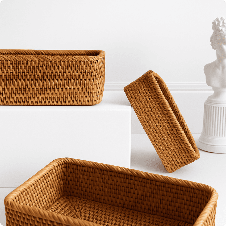 Cesto de Palha Rattan Feito a Mão