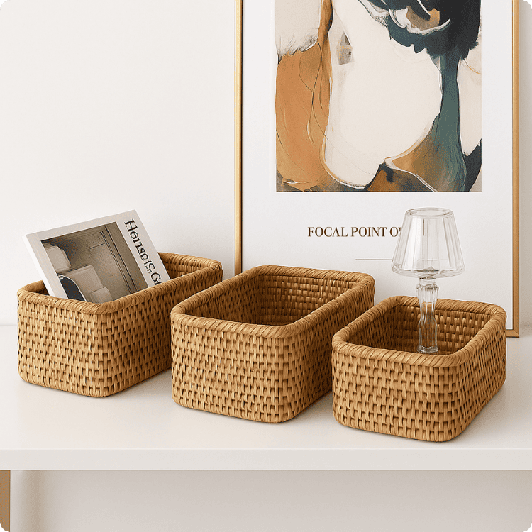 Cesto de Palha Rattan Feito a Mão