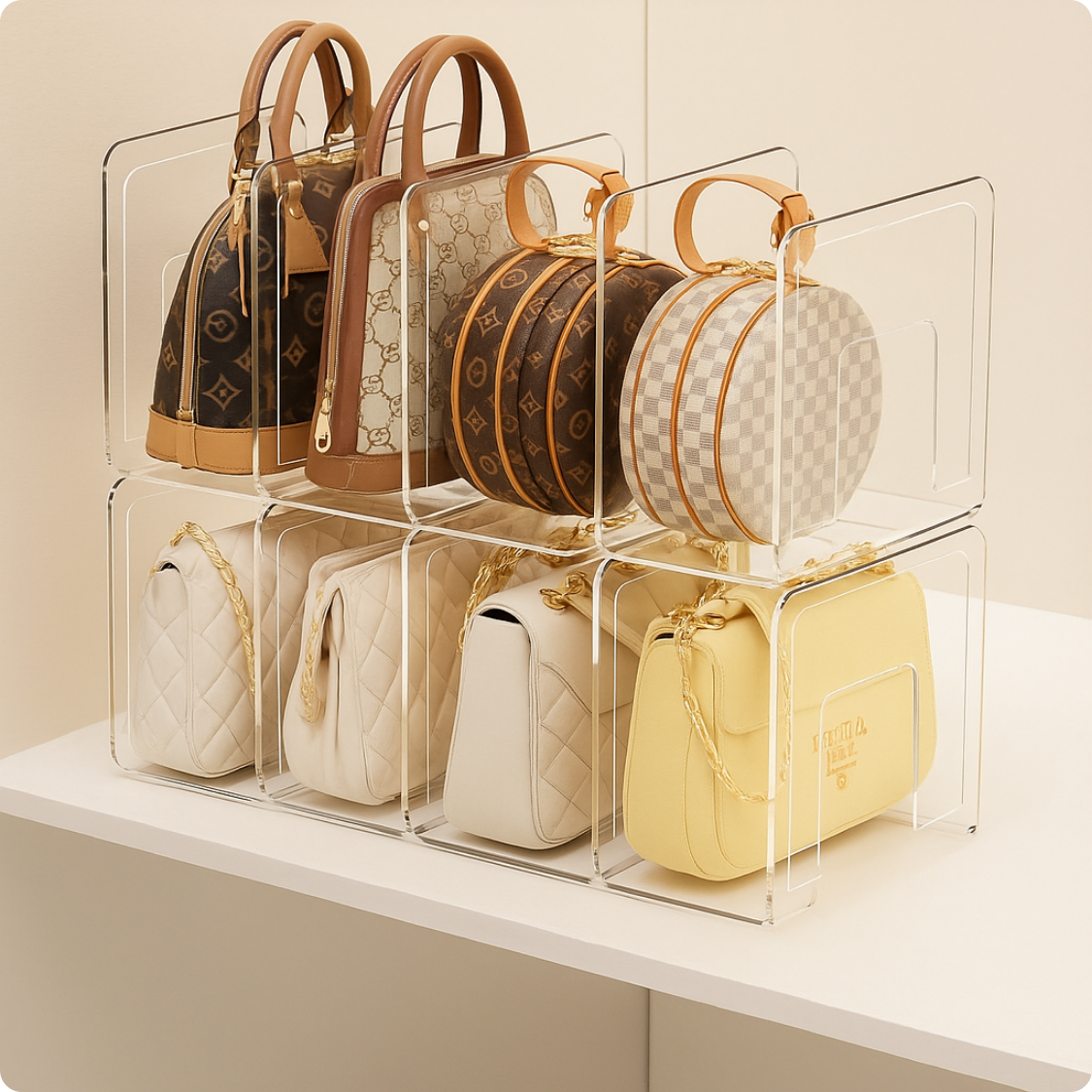 Organizador de Bolsas em Acrílico com Divisória