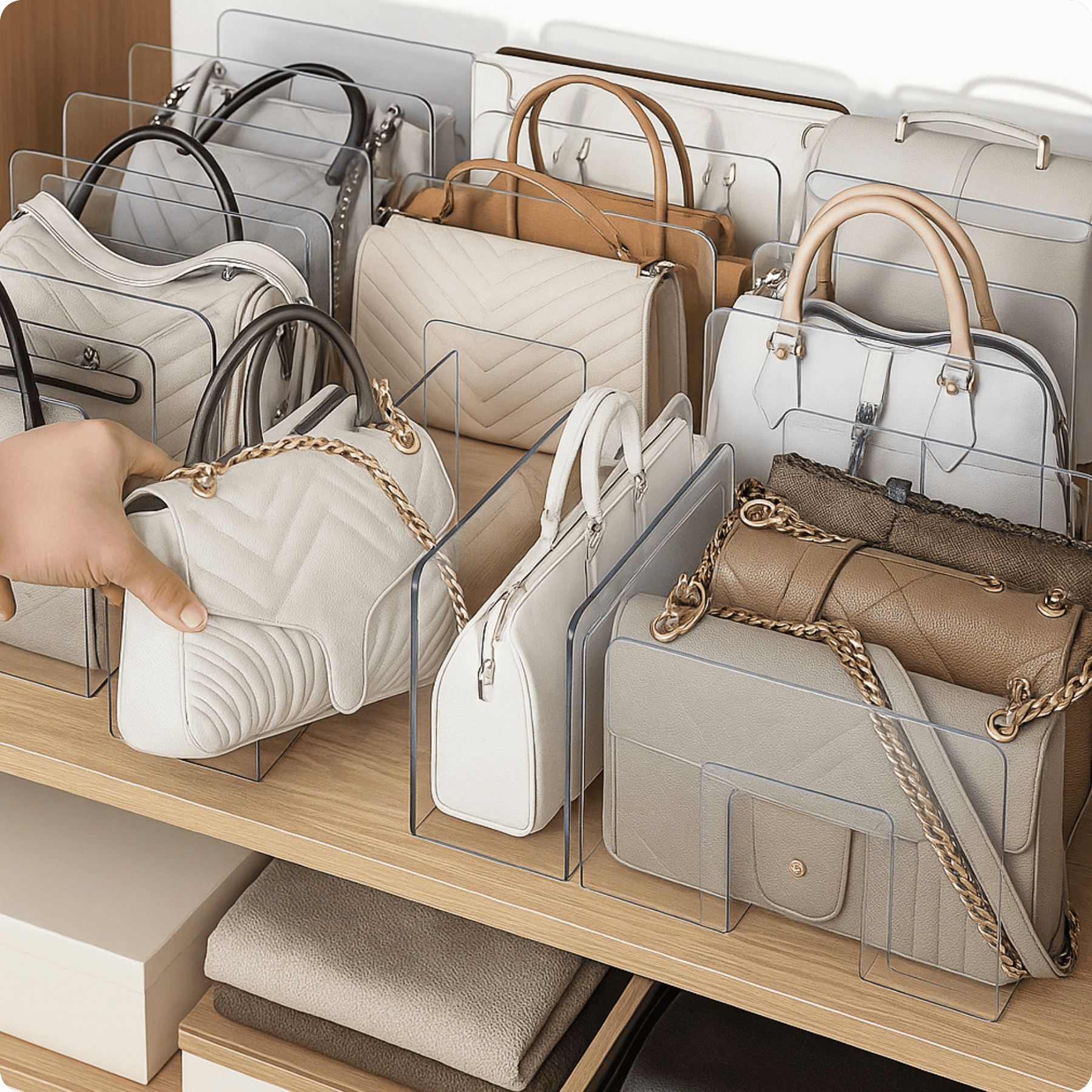 Organizador de Bolsas em Acrílico com Divisória